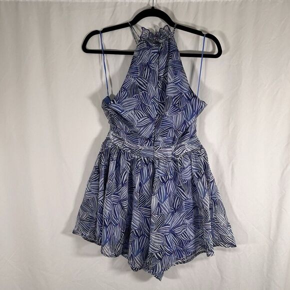 New L'Astiste Romper Women Medium White Blue Sleeveless Zip Back Lightweight - Picture 6 of 7